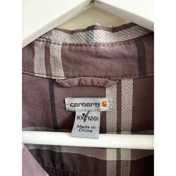 Carhartt Button Up Shirt Womens Size XXL Purple Plaid Long Sleeve Light Cotton - Picture 4 of 4